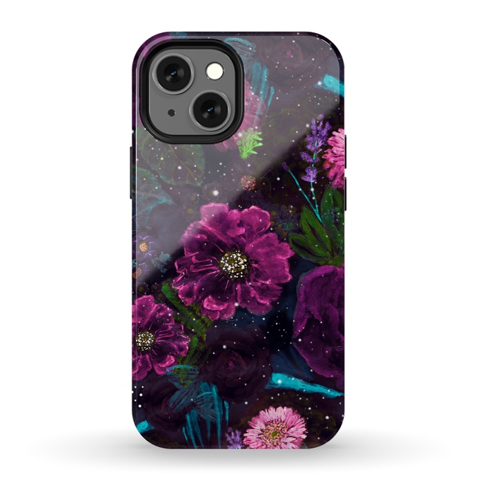 iPhone 13 mini StrongFit Whimsical Watercolor night garden floral hand paint  by InovArts