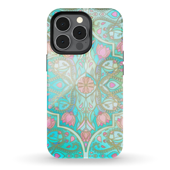 iPhone 13 pro StrongFit Floral Moroccan in Spring Pastels by Micklyn Le Feuvre