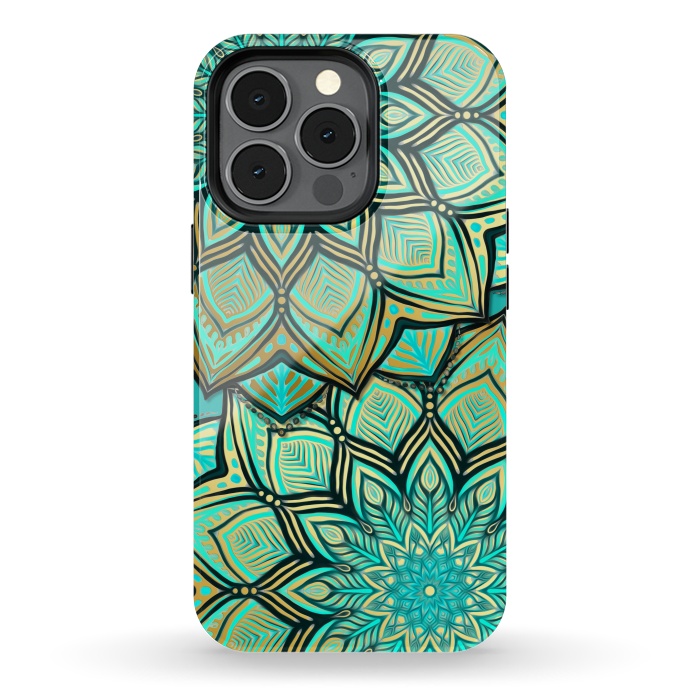 iPhone 13 pro StrongFit Emerald and Teal Gilded Mandala by Micklyn Le Feuvre