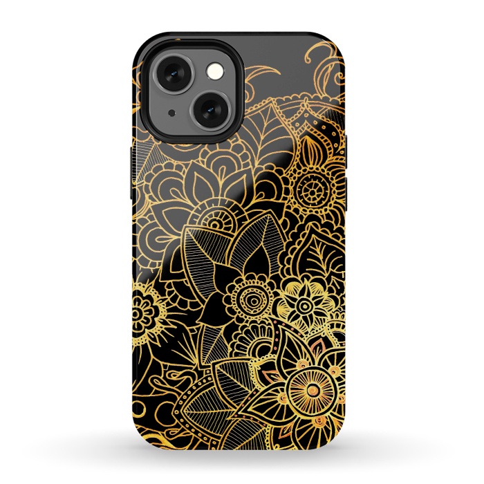 iPhone 13 mini StrongFit Floral Doodle Gold G523 by Medusa GraphicArt