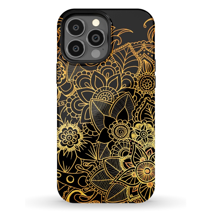 iPhone 13 Pro Max StrongFit Floral Doodle Gold G523 by Medusa GraphicArt