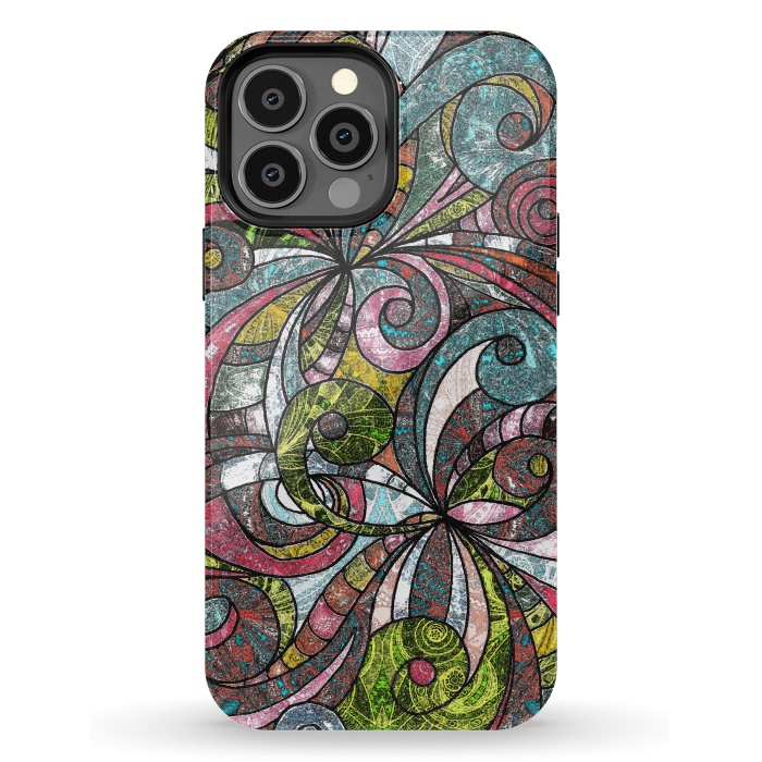 iPhone 13 Pro Max StrongFit Drawing Floral Zentangle G203 by Medusa GraphicArt