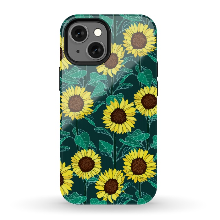 iPhone 13 mini StrongFit Sunny Sunflowers - Emerald  by Tigatiga
