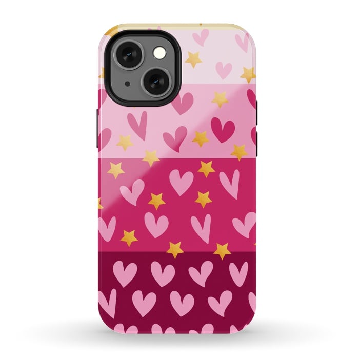 iPhone 13 mini StrongFit Pink Hearts With Stars by Rossy Villarreal