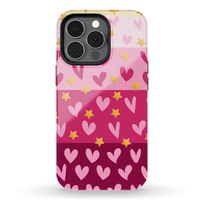 iPhone 13 pro StrongFit Pink Hearts With Stars by Rossy Villarreal