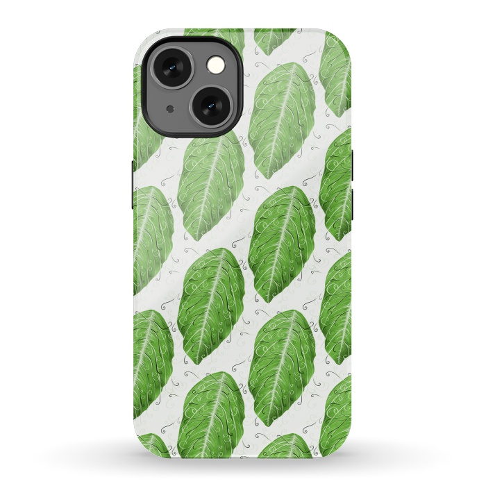 iPhone 13 StrongFit Swirly Green Leaf Pattern by Boriana Giormova