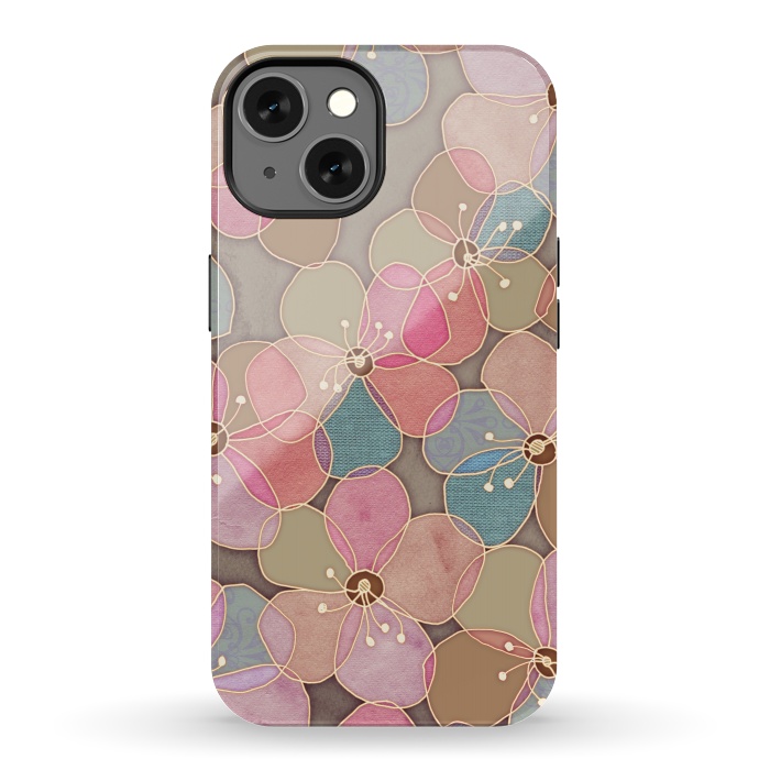 iPhone 13 StrongFit Simple Floral in Soft Neutrals and Pink by Micklyn Le Feuvre