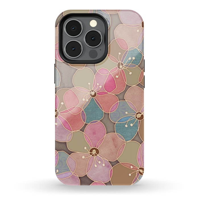 iPhone 13 pro StrongFit Simple Floral in Soft Neutrals and Pink by Micklyn Le Feuvre