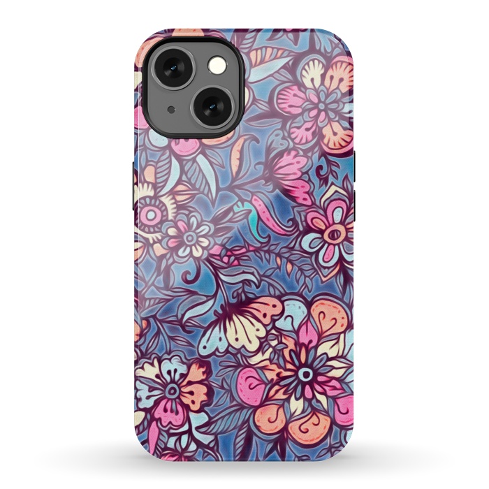 iPhone 13 StrongFit Sweet Spring Floral - soft indigo & candy pastels by Micklyn Le Feuvre
