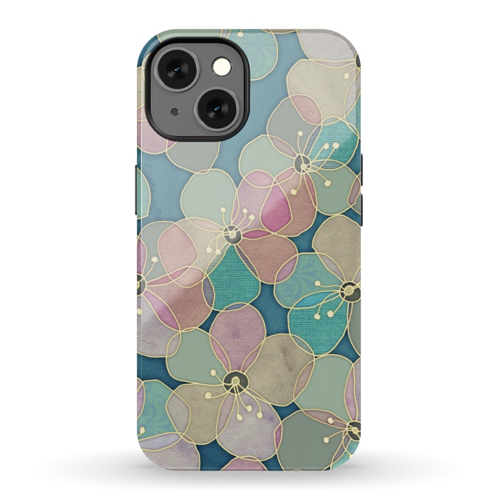iPhone 13 StrongFit It's Always Summer Somewhere - floral pattern on teal by Micklyn Le Feuvre