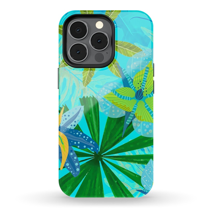 iPhone 13 pro StrongFit Watercolor Abstract Teal and Blue Aloha tropical Jungle by  Utart