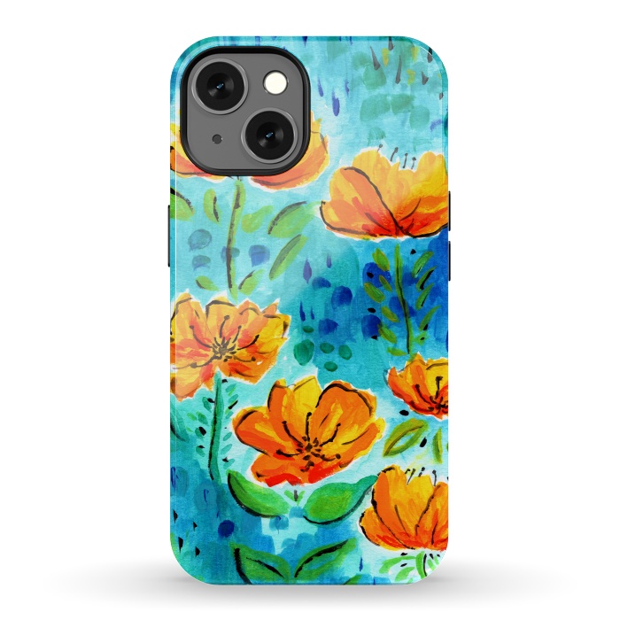 iPhone 13 StrongFit Abstract Orange Poppies by Tigatiga