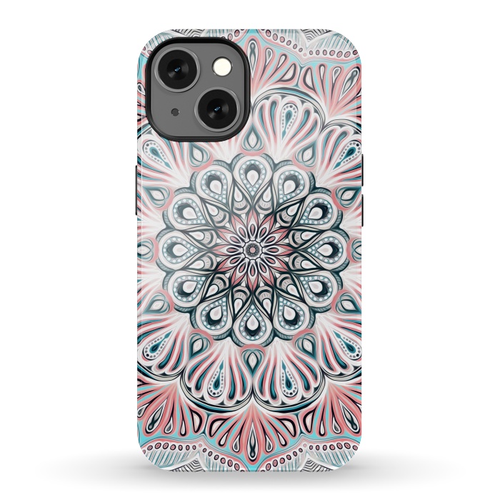 iPhone 13 StrongFit Expansion - boho mandala in soft salmon pink & blue by Micklyn Le Feuvre