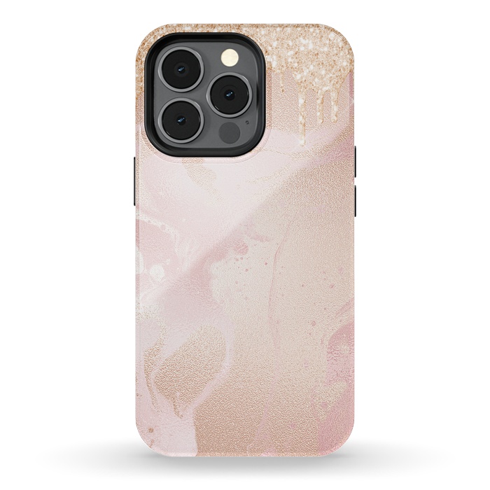 iPhone 13 pro StrongFit Gold Glitter Rain on Blush Marble by  Utart