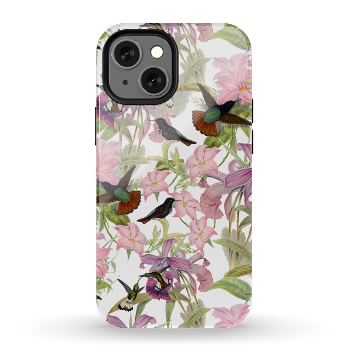 iPhone 13 mini StrongFit Hummingbirds and Tropical Flowers by  Utart