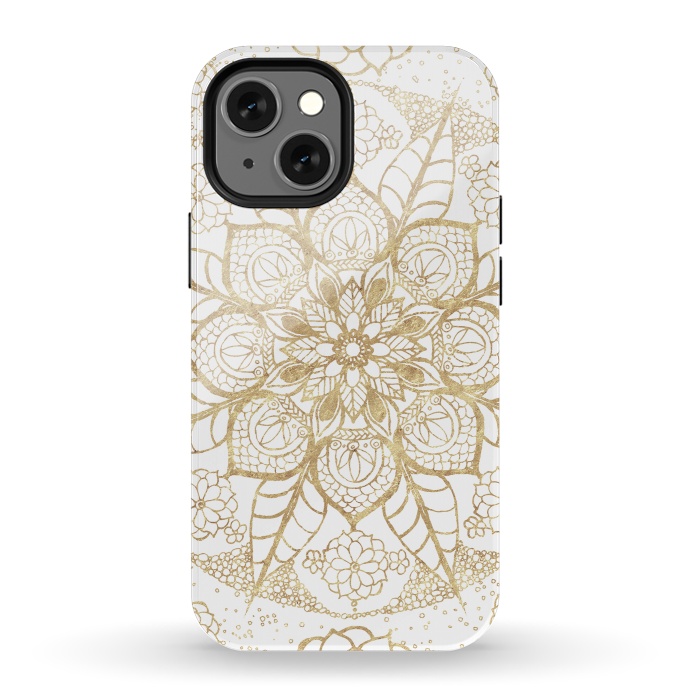 iPhone 13 mini StrongFit Stylish boho hand drawn golden mandala  by InovArts