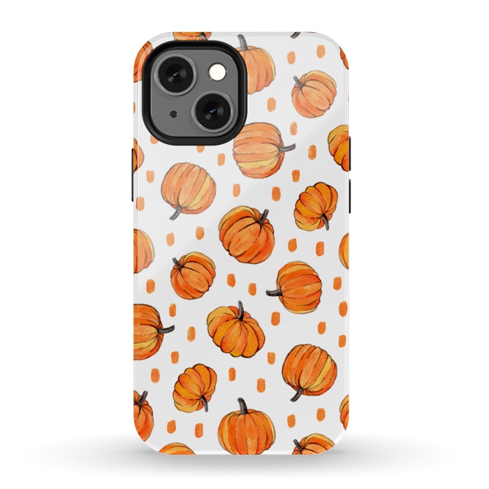 iPhone 13 mini StrongFit Little Gouache Pumpkins with Dots on White by Micklyn Le Feuvre