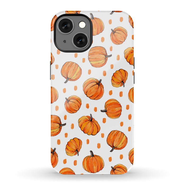 iPhone 13 StrongFit Little Gouache Pumpkins with Dots on White by Micklyn Le Feuvre