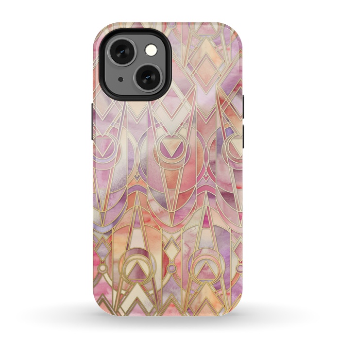 iPhone 13 mini StrongFit Autumn Peach and Amethyst Art Deco Pattern by Micklyn Le Feuvre