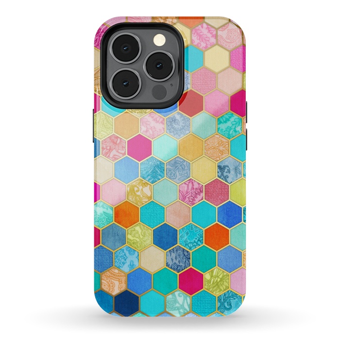 iPhone 13 pro StrongFit Patterned Honeycomb Patchwork in Jewel Colors by Micklyn Le Feuvre
