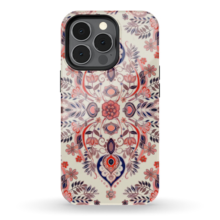 iPhone 13 pro StrongFit Modern Folk in Coral Red and Indigo by Micklyn Le Feuvre