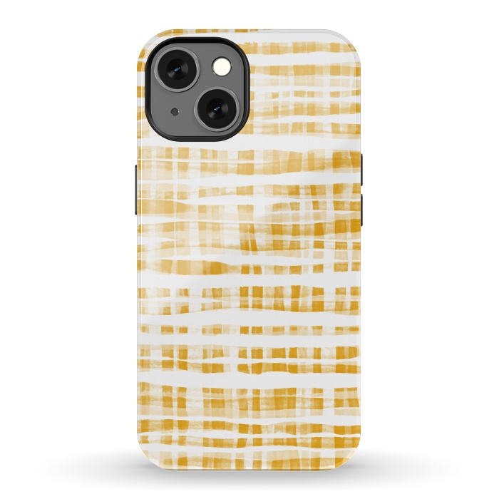 iPhone 13 StrongFit Happy Mustard Yellow Hand Painted Gingham by Micklyn Le Feuvre
