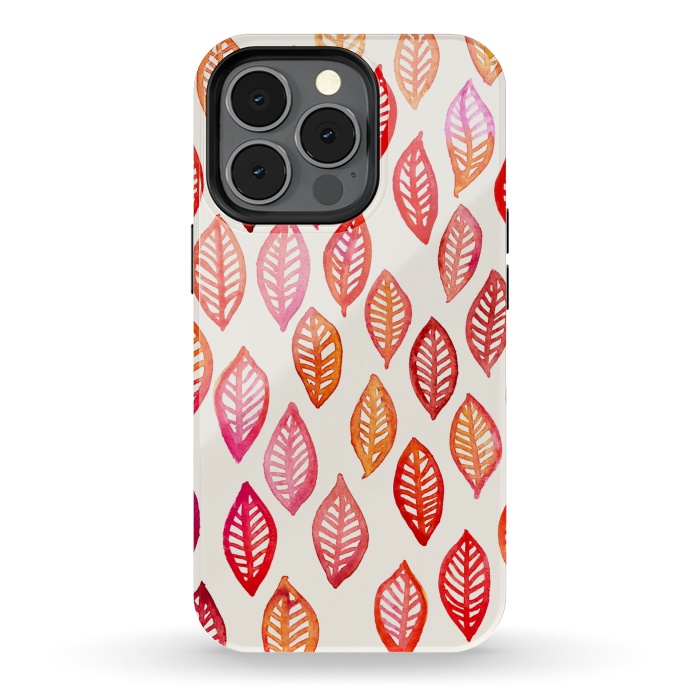 iPhone 13 pro StrongFit Watercolor Leaf Pattern in Autumn Colors by Micklyn Le Feuvre