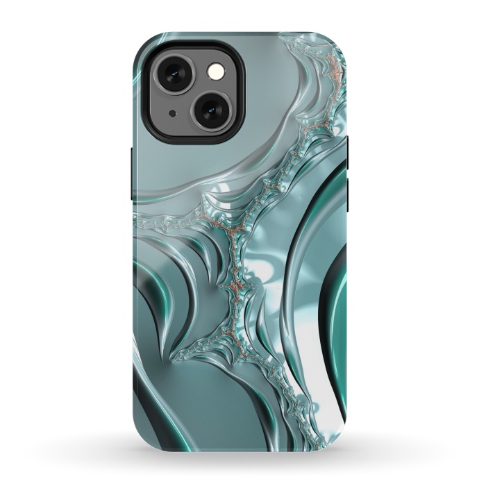 iPhone 13 mini StrongFit Shiny blue teal fractal 2 by Andrea Haase