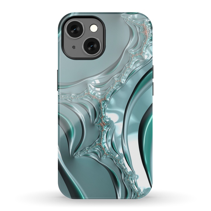 iPhone 13 StrongFit Shiny blue teal fractal 2 by Andrea Haase