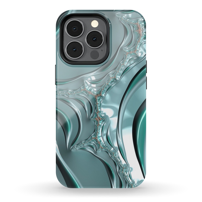 iPhone 13 pro StrongFit Shiny blue teal fractal 2 by Andrea Haase