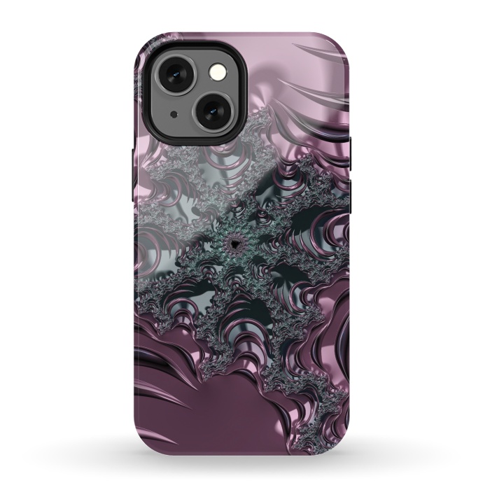 iPhone 13 mini StrongFit Shiny Pink Green Fractal Design by Andrea Haase