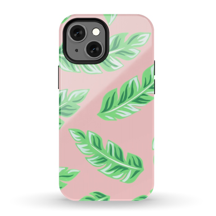 iPhone 13 mini StrongFit Pink Tropical Palm Leaf Print by Becky Starsmore