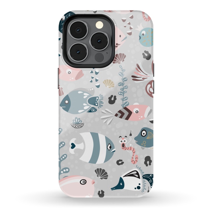 iPhone 13 pro StrongFit Funny Fish in Pink and Blue by Paula Ohreen