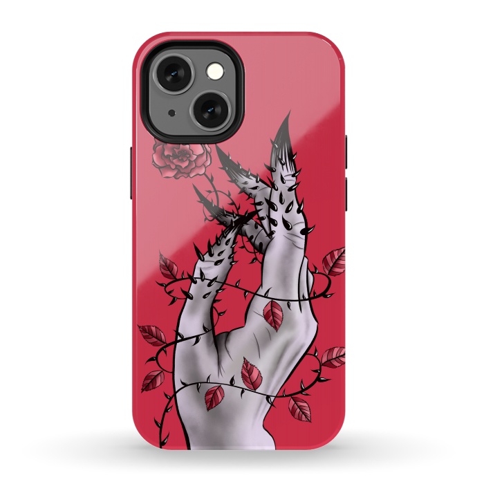 iPhone 13 mini StrongFit Deformed Hand With Thorns And Rose Horror Art by Boriana Giormova