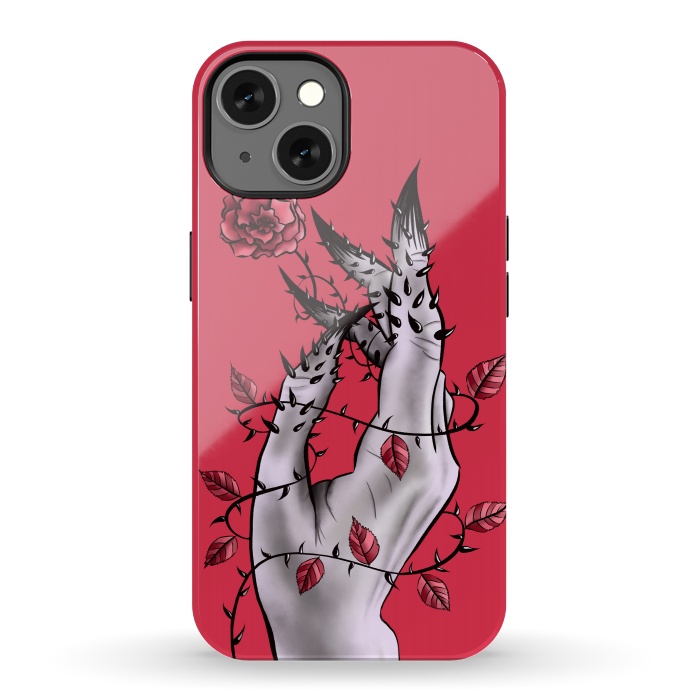 iPhone 13 StrongFit Deformed Hand With Thorns And Rose Horror Art by Boriana Giormova