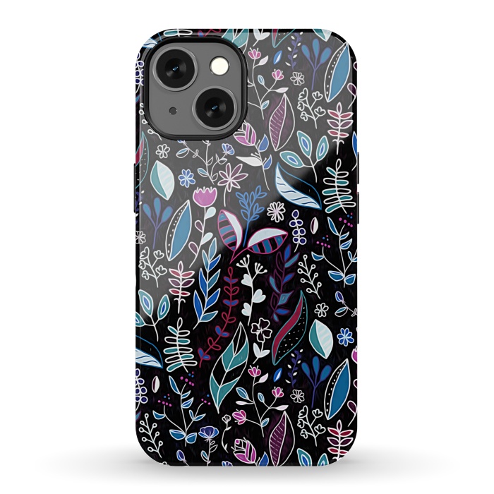 iPhone 13 StrongFit Vibrant Midnight Nature Doodle by Tigatiga