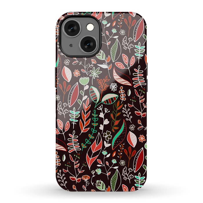 iPhone 13 StrongFit Autumn Nature Doodle On Brown  by Tigatiga