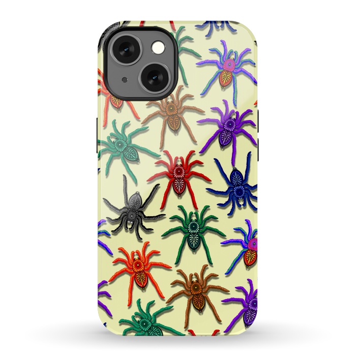iPhone 13 StrongFit Spiders Colorful Halloween Tarantulas Pattern by BluedarkArt