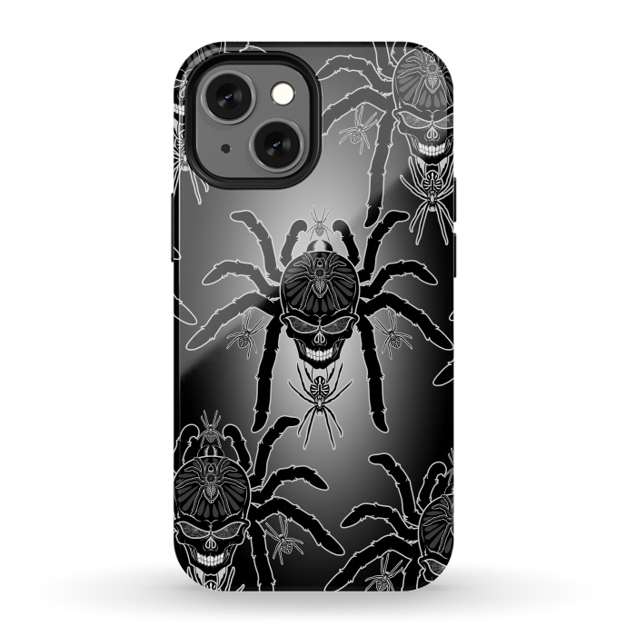 iPhone 13 mini StrongFit Spider Skull Tattoo Black and Whi by BluedarkArt