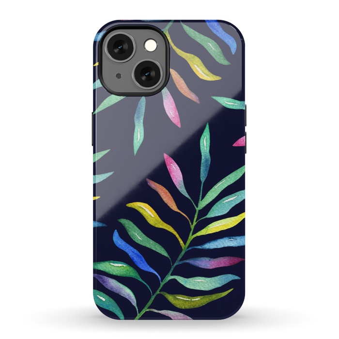 iPhone 13 StrongFit Rainbow Tropical Leaf by Noonday Design