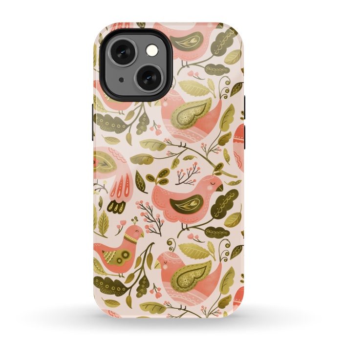 iPhone 13 mini StrongFit Peachy Keen Birds by Noonday Design
