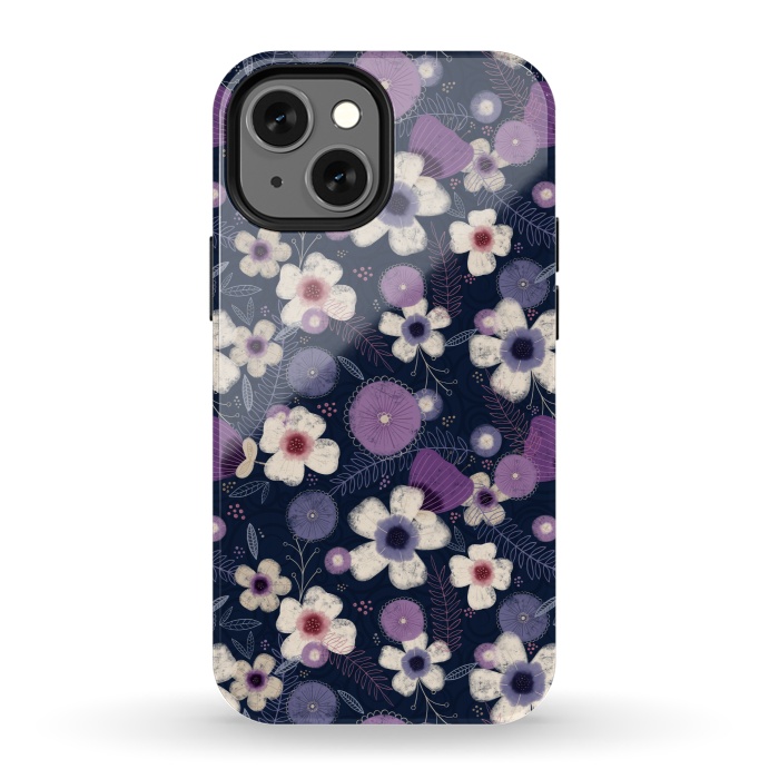 iPhone 13 mini StrongFit Navy & Purple Floral by Noonday Design
