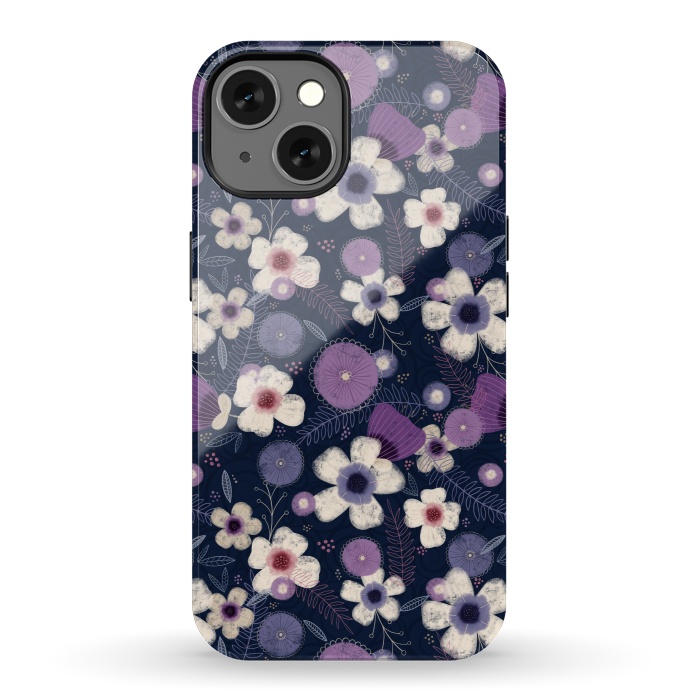 iPhone 13 StrongFit Navy & Purple Floral by Noonday Design