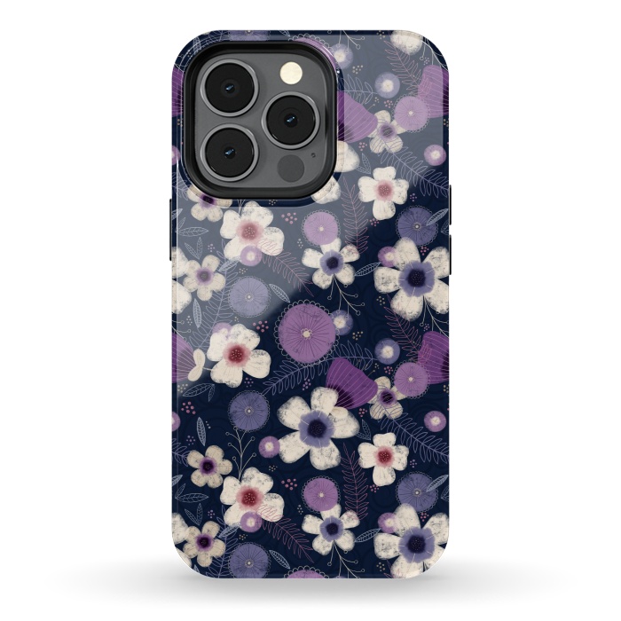 iPhone 13 pro StrongFit Navy & Purple Floral by Noonday Design