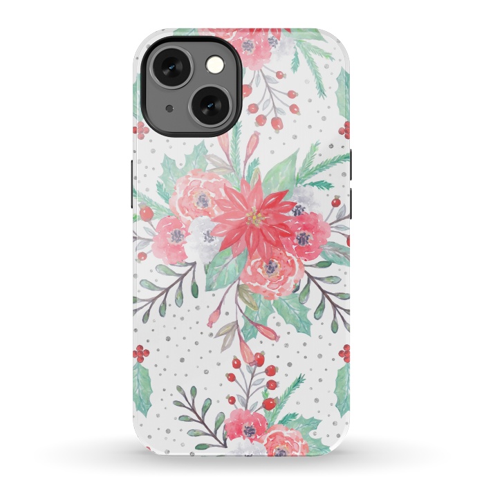 iPhone 13 StrongFit Pretty watercolor Christmas floral and dots design by InovArts