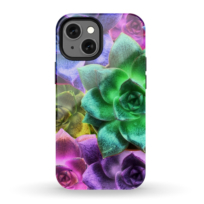 iPhone 13 mini StrongFit Succulent Plants Psychedelic Colors Pattern by BluedarkArt