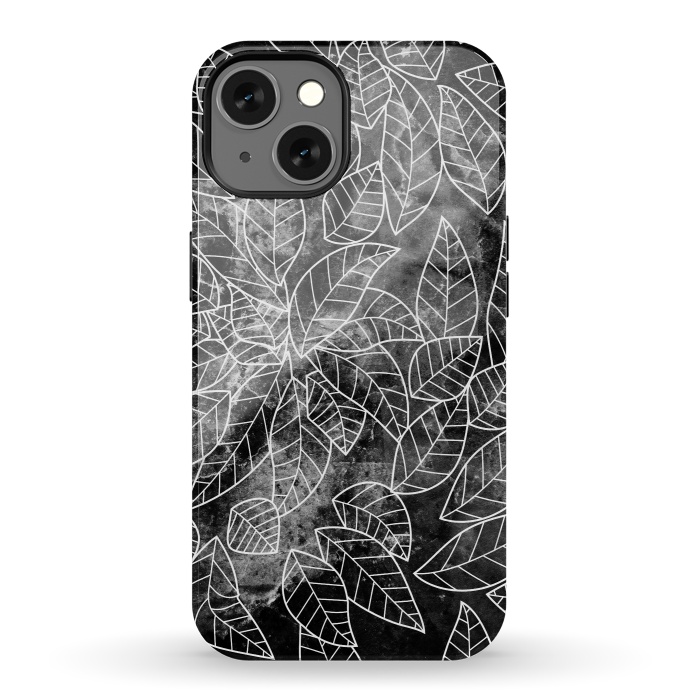 iPhone 13 StrongFit Black and white leaves on marble by Oana 
