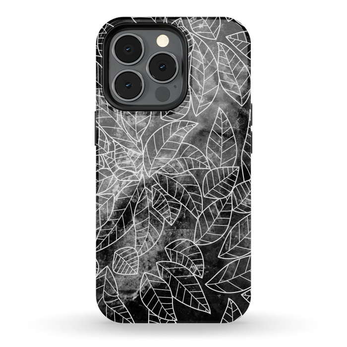 iPhone 13 pro StrongFit Black and white leaves on marble by Oana 