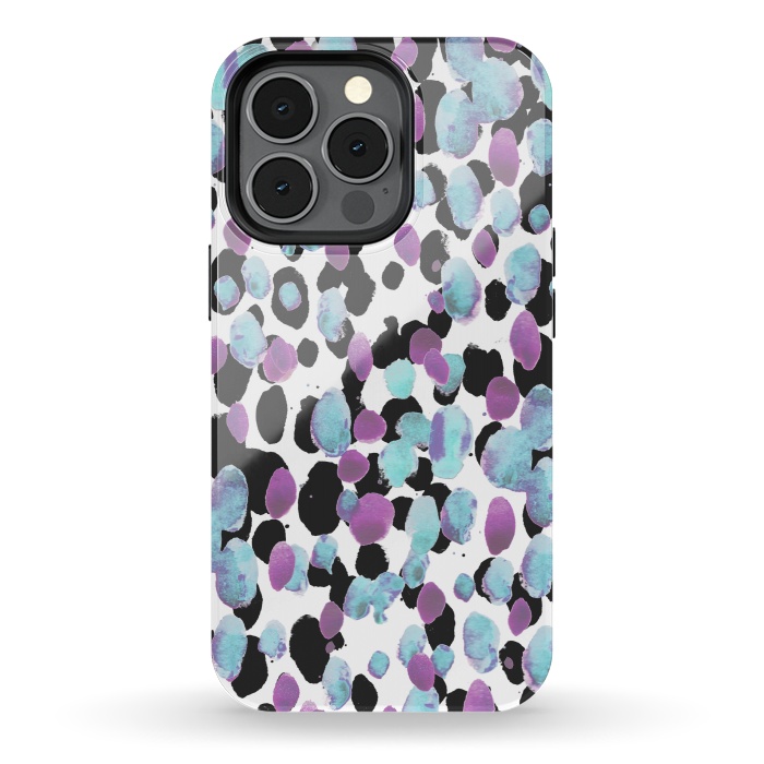 iPhone 13 pro StrongFit Purple blue animal print paint spots by Oana 