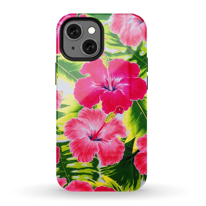 iPhone 13 mini StrongFit Hibiscus Exotic Floral Pattern by BluedarkArt